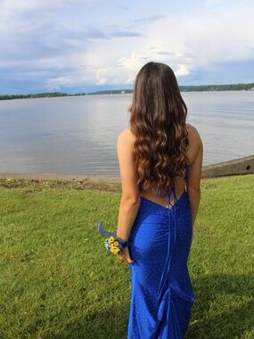 Royal Blue Beaded Open-Back Evening Gown